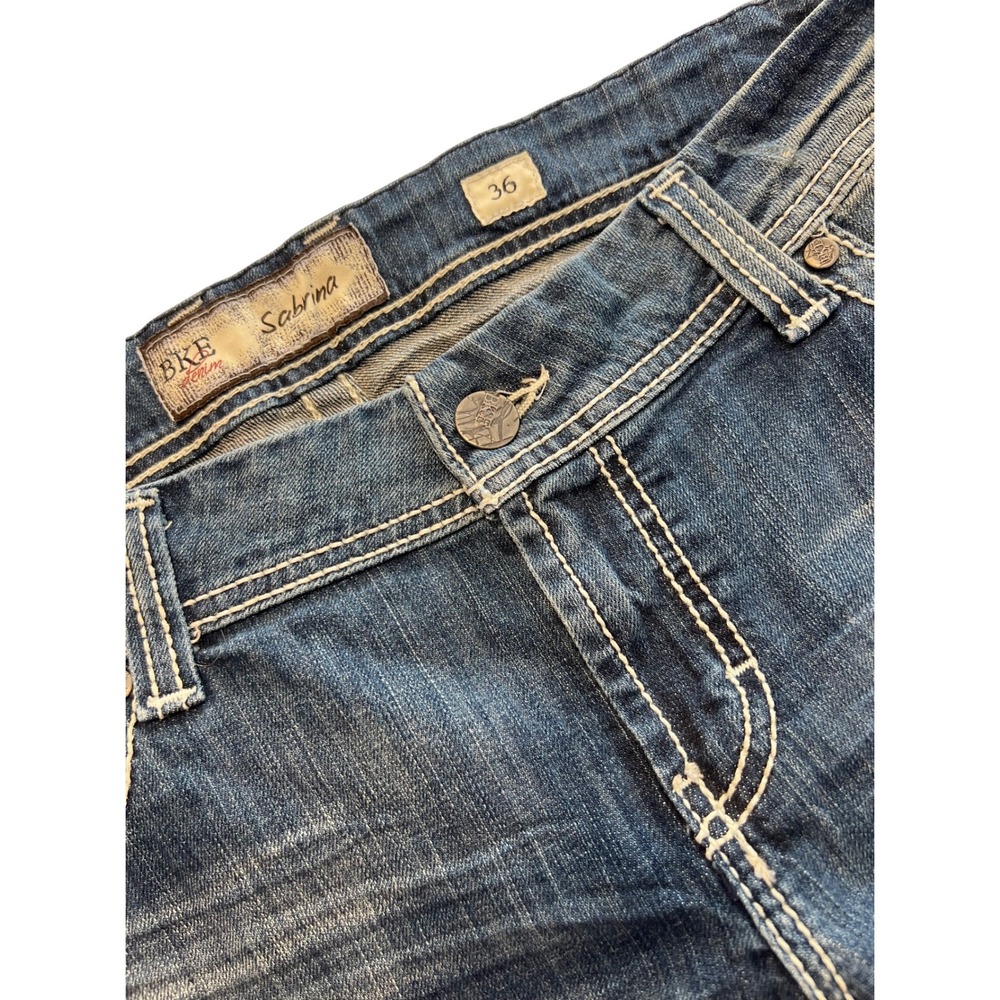BKE Sabrina Denim Capris Women 36 Blue Medium Wash Contrast Stitch Cropped Jeans
